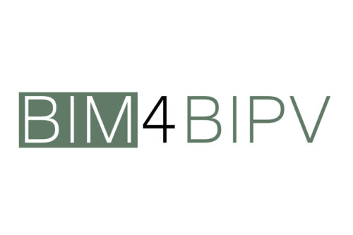 Logo of the Research project BIM4BIPV green square with capital white letters BIM a black 4 and BIPV written in the same greenish coulor as the square in the beginning